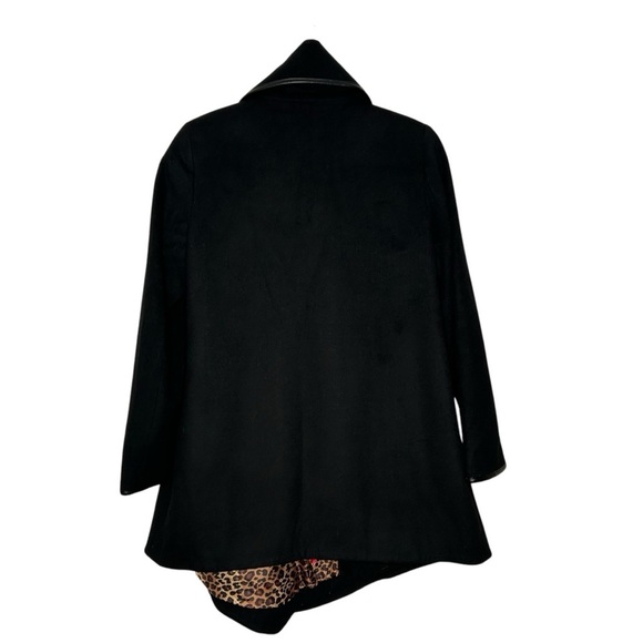 Betsey Johnson Black Brushed Wool Fold-Over Neck Drape Coat Asymmetric Hem Sz 4 - Picture 4 of 16